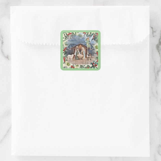 Krippe, Freude an der Welt, Quadratischer Aufkleber (Tasche)