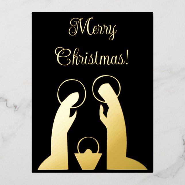 Krippe Frohe Weihnachten Folien Feiertagspostkarte (Vorderseite)