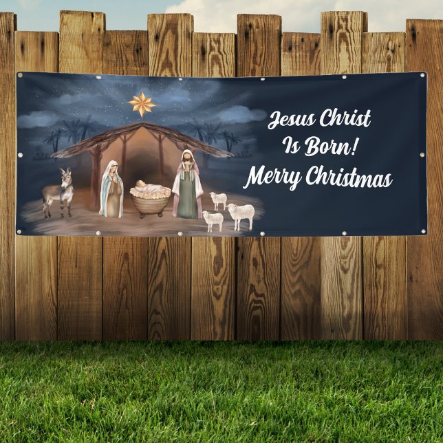 Krippe Frohe Weihnachten Jesus Christliche Kirche Banner (Merry Christmas Christian Jesus Christ Nativity Banner)