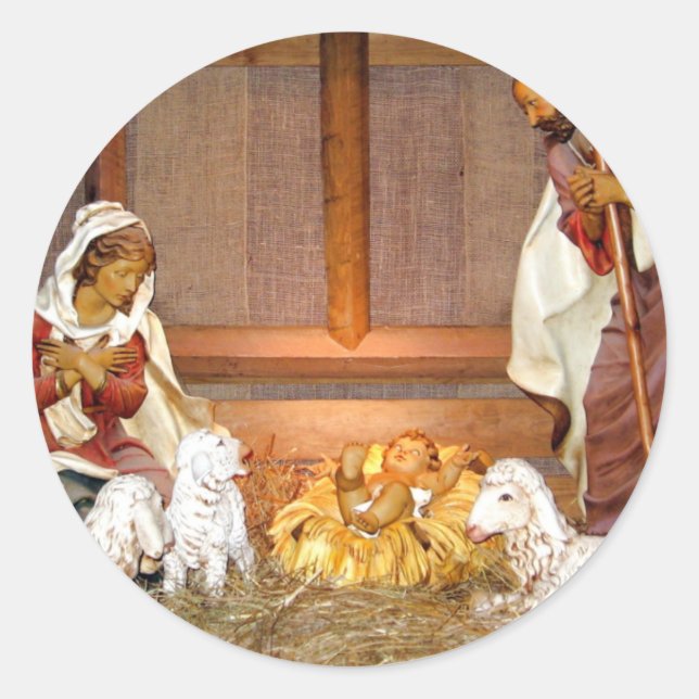 Krippe/Heilige Familie Runder Aufkleber (Vorderseite)