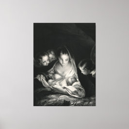 Krippe Jesus Jungfrau Mary Angels Schwarz-weiß Leinwanddruck