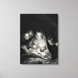 Krippe Jesus Jungfrau Mary Angels Schwarz-weiß Leinwanddruck