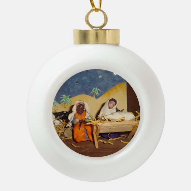 Krippe Jesus Mary Joseph Weihnachten Keramik Kugel-Ornament (Vorderseite)