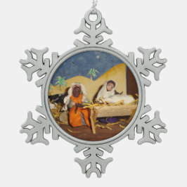 Krippe Jesus Mary Joseph Weihnachten Schneeflocken Zinn-Ornament