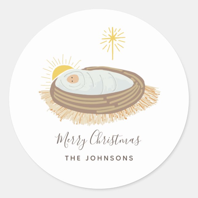 Krippe Jesus Weihnachten Runder Aufkleber (Vorderseite)