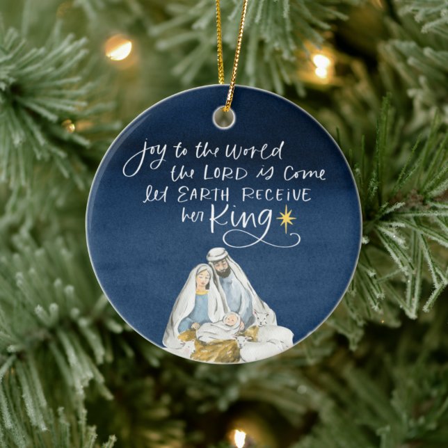 Krippe Joy Watercolor Religiöse Weihnachten Keramik Ornament (Baum)