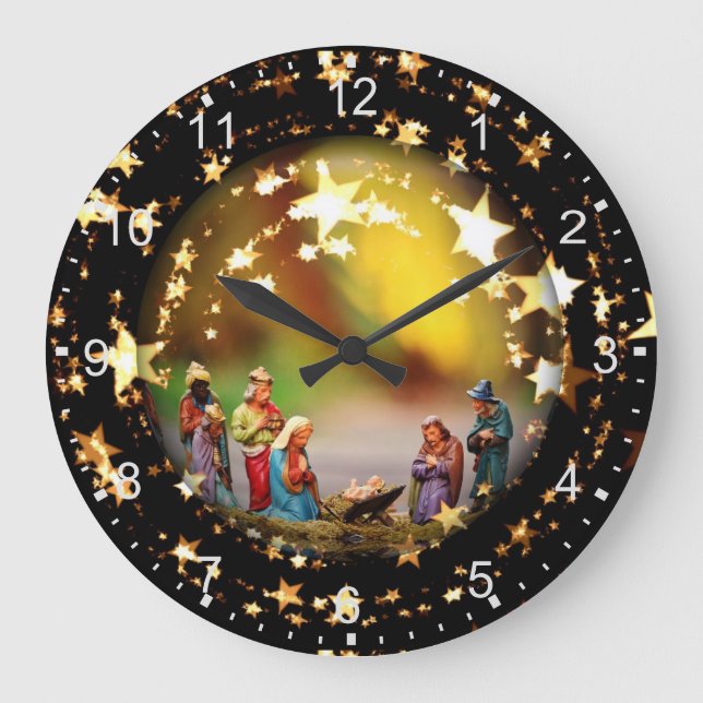 Krippe Krippe Jungfrau Mary Säugling Jesus Stars Große Wanduhr (Vorderseite)
