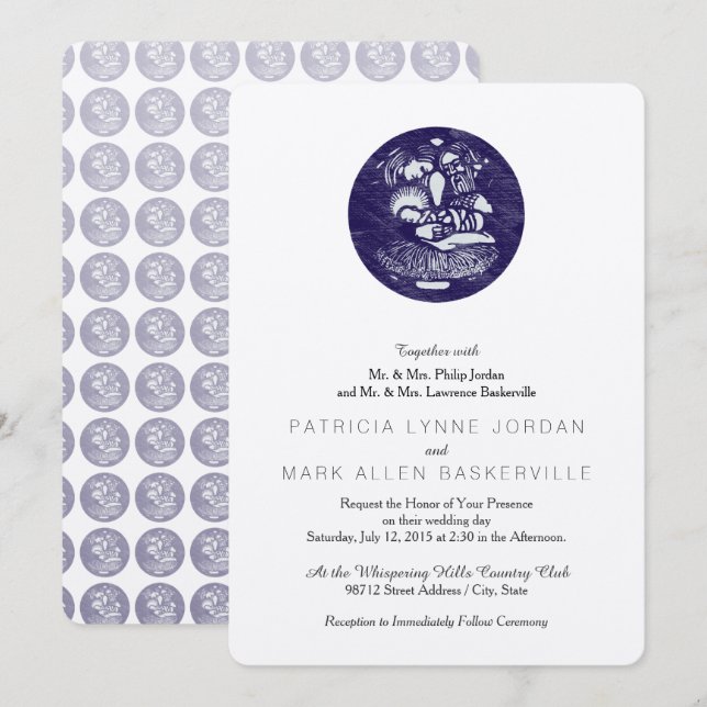 Krippe Letterpress Medallion Einladung (Vorne/Hinten)