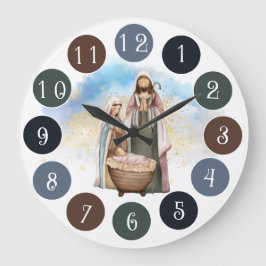 Krippe - Mary, Joseph und Jesus Große Wanduhr