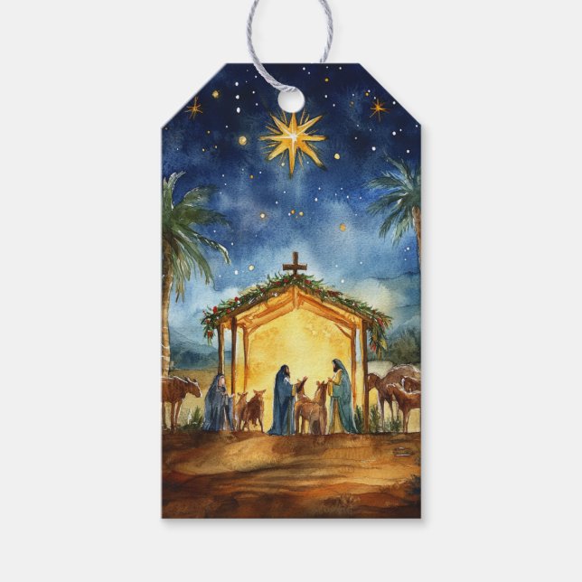 Krippe mit Hirten und Star Geschenkanhänger (Vorderseite)