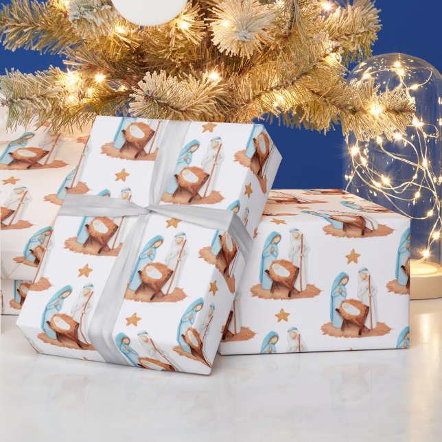 Krippe Muster Szene Mary Joseph Weihnachten Geschenkpapier (Feiertage)