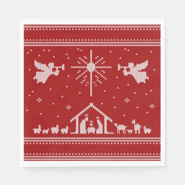 Krippe Nativity Ugly Christmas Sweater Christlich Serviette (Vorderseite)