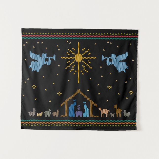 Krippe Nativity Ugly Christmas Sweater Christlich Wandteppich (Vorderseite (Horizontal))