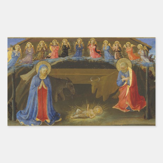 Krippe Szene Christ Kind Heilige Familie Engel Rechteckiger Aufkleber (Vorderseite)