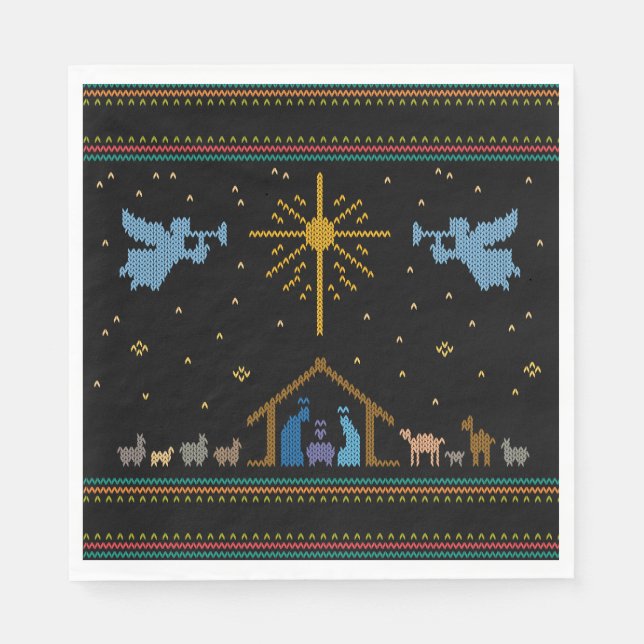 Krippe - Ugly Christmas Sweater Style Serviette (Vorderseite)