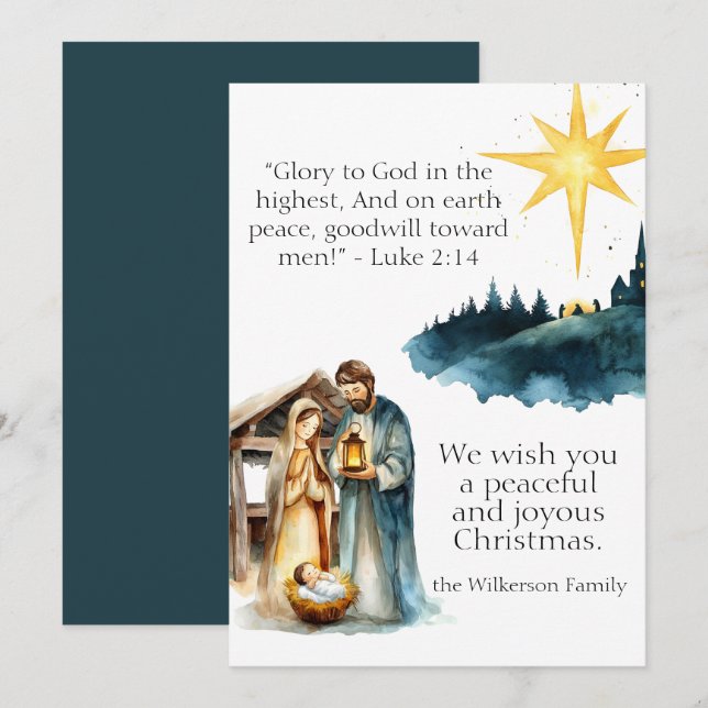 Krippe und Weihnachtsgebet Feiertagskarte (Vorne/Hinten)