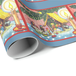 Krippe unter dem Weihnachtsbaumumschlagpapier Geschenkpapier