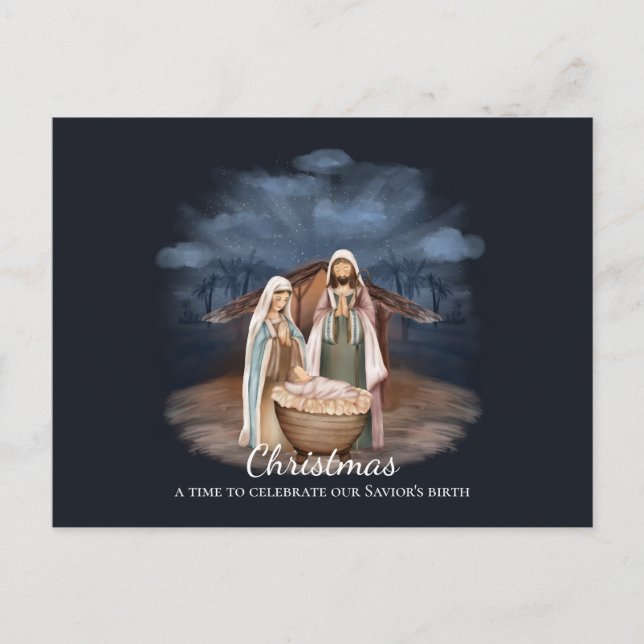 Krippe - Weihnachten - Geburt unseres Erretters Postkarte (Vorderseite)