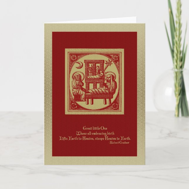 Krippe Woodcut Weihnachtskarte Feiertagskarte (Vorderseite)