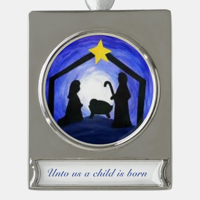 Krippen-Szene - Verzierung Banner-Ornament Silber (Vorderseite)