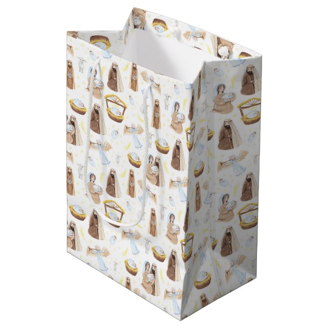 Krippenbaby Jesus Medium Geschenktasche Mittlere Geschenktüte (Vorderseite Schrägansicht)
