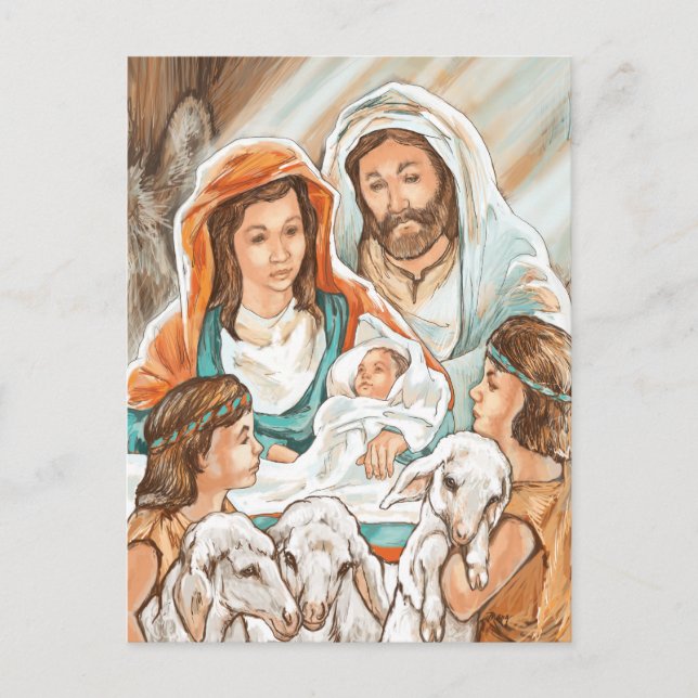Krippenmalerei mit kleinen Hirtenjungen Postkarte (Vorderseite)