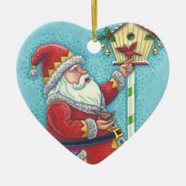 KRIS KRINGLE REDBIRDS, MERRY CHRISTMAS SANTA KERAMIK ORNAMENT (Vorne)