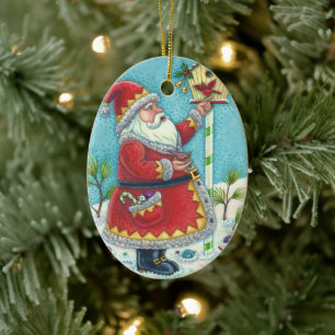 KRIS KRINGLE ROTE VÖGEL, WEIHNACHTEN SANTA Datum 2 Keramik Ornament
