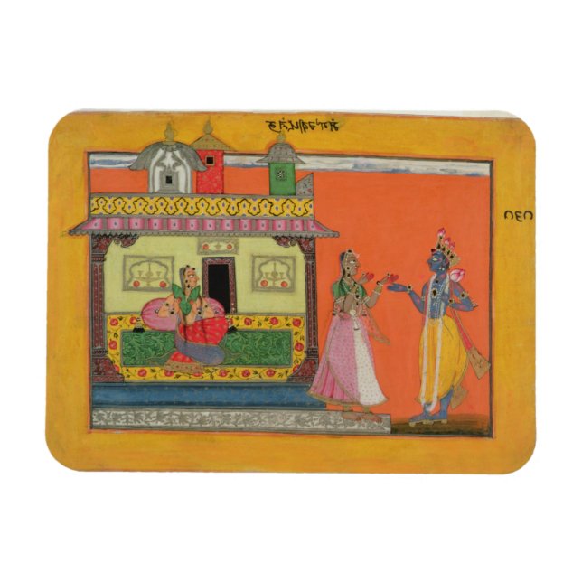 Krishna arriving at Radha's House, Illustration Magnet (Horizontal)