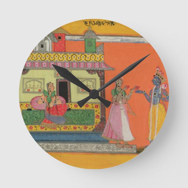 Krishna arriving at Radha's House, Illustration Runde Wanduhr (Vorderseite)