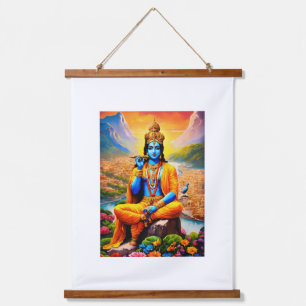 Krishna-Bild Wandteppich Mit Holzrahmen