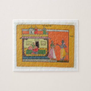 Krishna, das in Radhas Haus, Illustration Franc