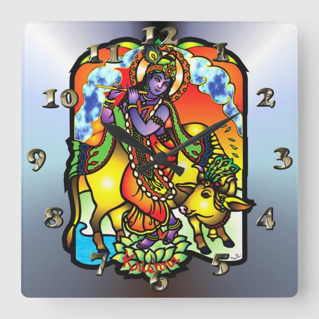 Krishna - Götter und Gottheiten Quadratische Wanduhr (Vorderseite)