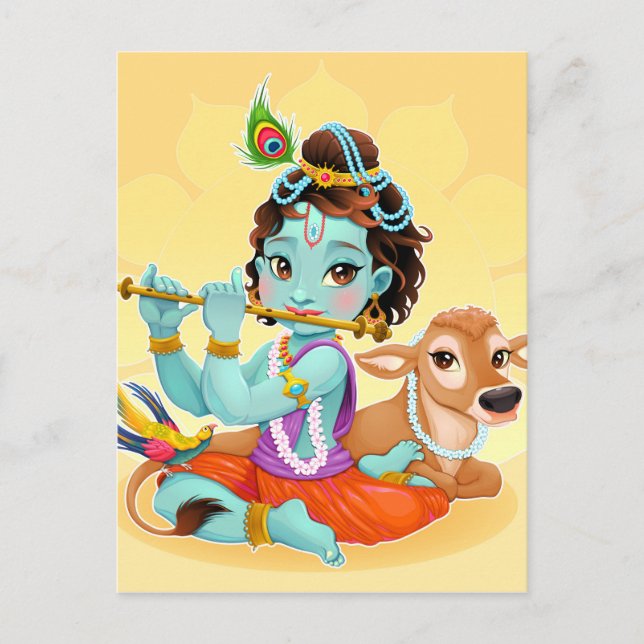 Krishna Indian God spielt Flötenillustrierung Postkarte (Vorderseite)