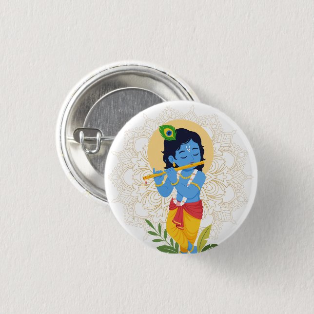 Krishna-Knopf mit Flöte Button (Vorne & Hinten)