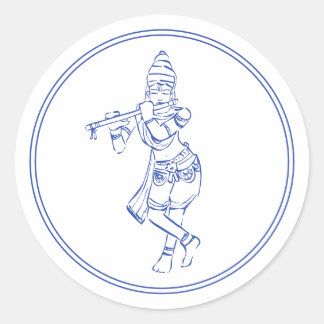 Krishna Playing Flute | Indischer Gott Runder Aufkleber