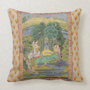 Krishna und das Gopis (Gouache auf Papier) Kissen