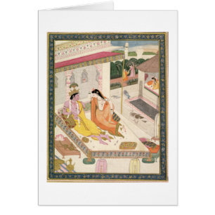 Krishna und Radha auf einem Bett in einem