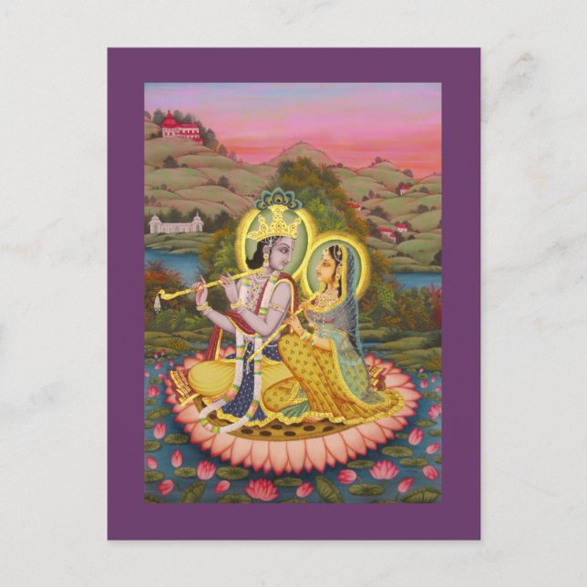 Krishna und Radha auf Lotus Postkarte (Vorderseite)