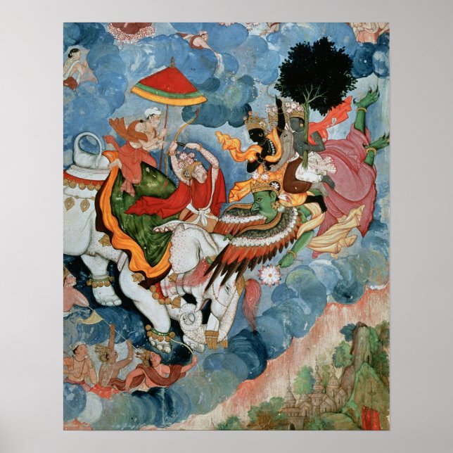 Krishnas Kampf mit Indra, c.1590 Poster (Vorne)
