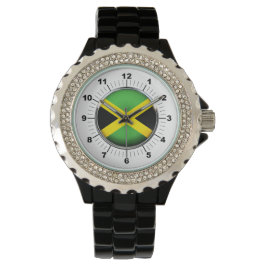 Kristall Black Enamel Watch - Jamaika-Flagge für F Armbanduhr