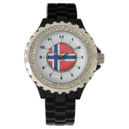 Kristall Black Enamel Watch - Norwegenflagge Armbanduhr