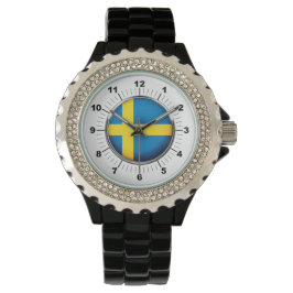 Kristall Black Enamel Watch - Schweden-Flagge Armbanduhr