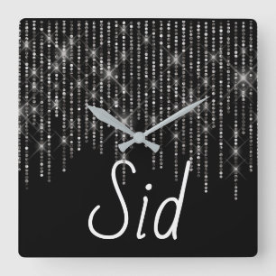 Kristall Bling mit Name Square Wall Clock Quadratische Wanduhr