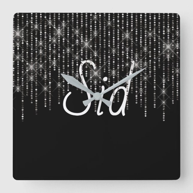 Kristall Bling mit Namen Quadratische Wanduhr (Vorderseite)