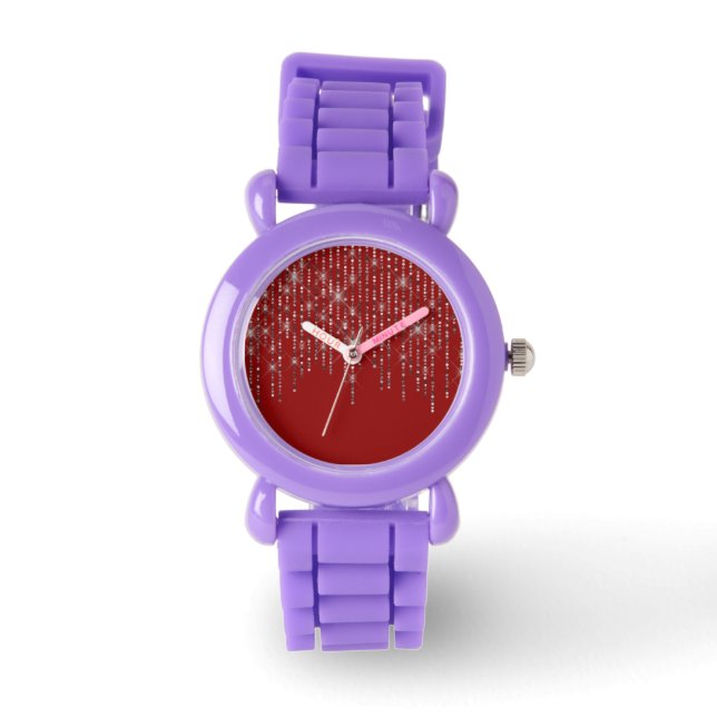 Kristall Bling über Rot Armbanduhr (Vorderseite)