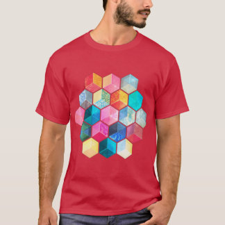 Kristall Bohemian Wabenwürfel farbenfrohes Sechsec T-Shirt