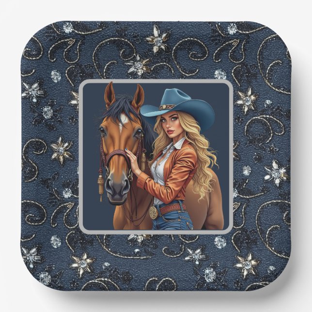 Kristall Cowgirl Pappteller (Vorderseite)