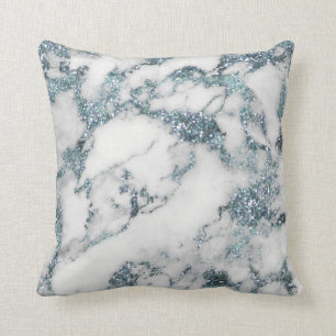 Kristall-Glitzeraquamarine-weißer blauer Marmor Kissen