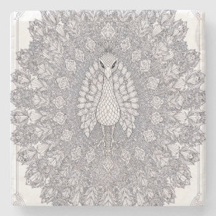 Kristall-Pfau-Wandkunst   Geometrische Pfauenlinie Steinuntersetzer